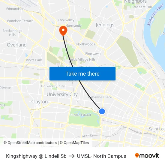 Kingshighway @ Lindell Sb to UMSL- North Campus map
