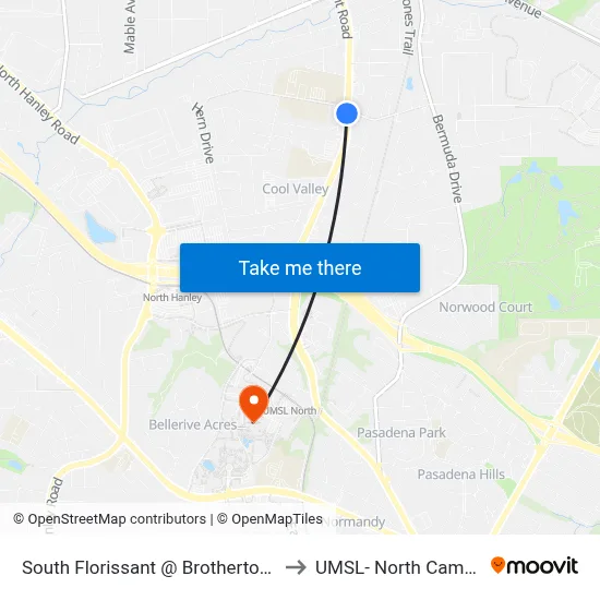 South Florissant @ Brotherton Sb to UMSL- North Campus map