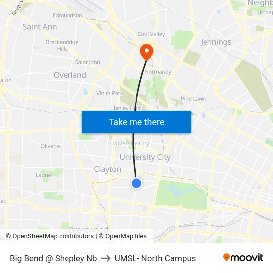 Big Bend @ Shepley Nb to UMSL- North Campus map
