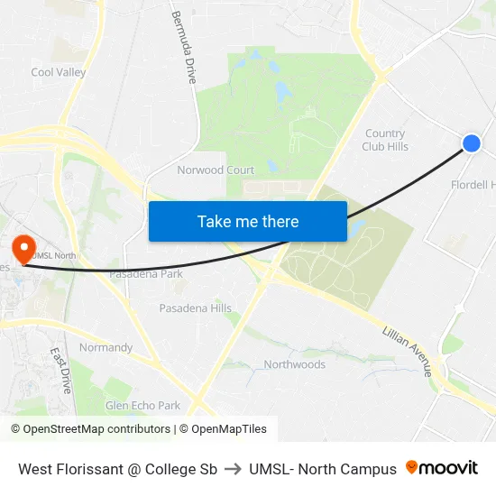 West Florissant @ College Sb to UMSL- North Campus map