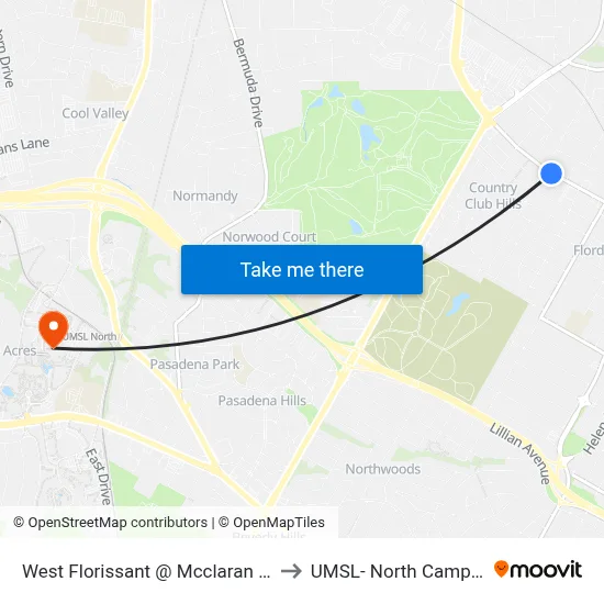 West Florissant @ Mcclaran Sb to UMSL- North Campus map