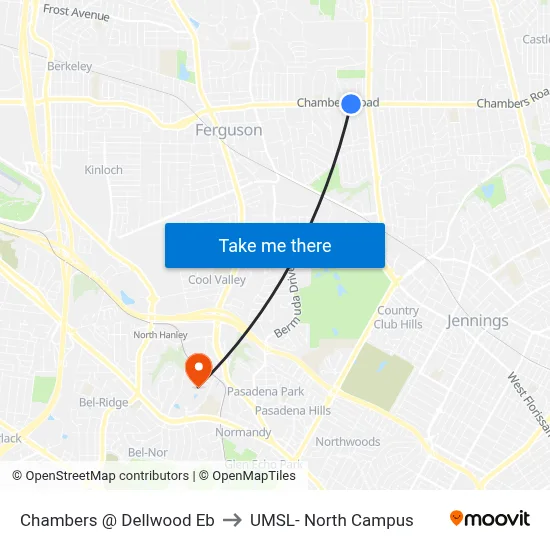 Chambers @ Dellwood Eb to UMSL- North Campus map
