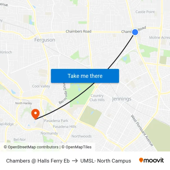Chambers @ Halls Ferry Eb to UMSL- North Campus map