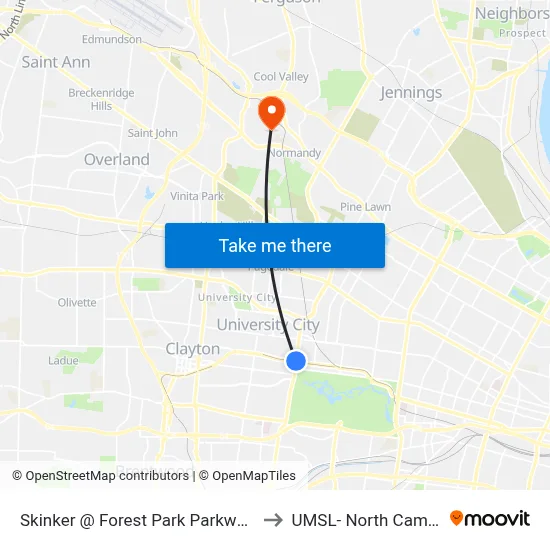 Skinker @ Forest Park Parkway Sb to UMSL- North Campus map