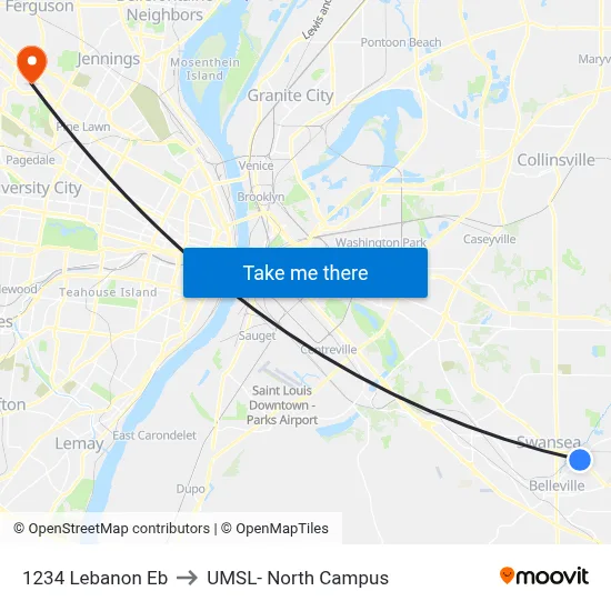 1234 Lebanon Eb to UMSL- North Campus map