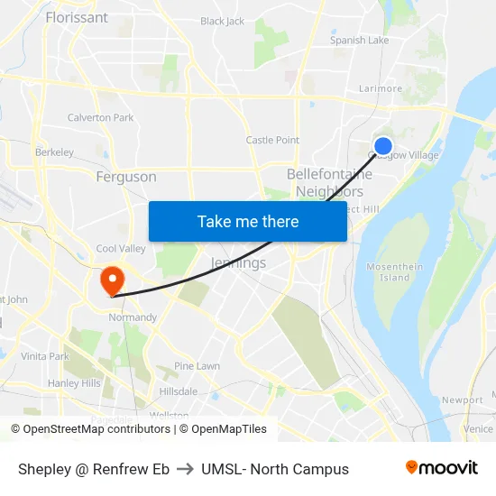 Shepley @ Renfrew Eb to UMSL- North Campus map