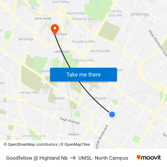 Goodfellow @ Highland Nb to UMSL- North Campus map