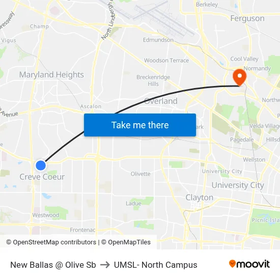 New Ballas @ Olive Sb to UMSL- North Campus map