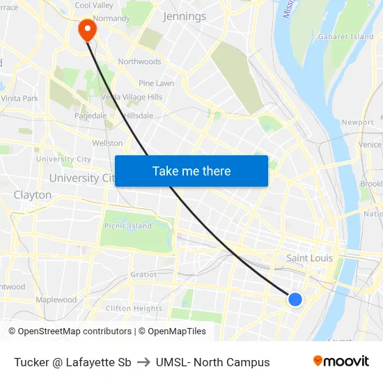 Tucker @ Lafayette Sb to UMSL- North Campus map