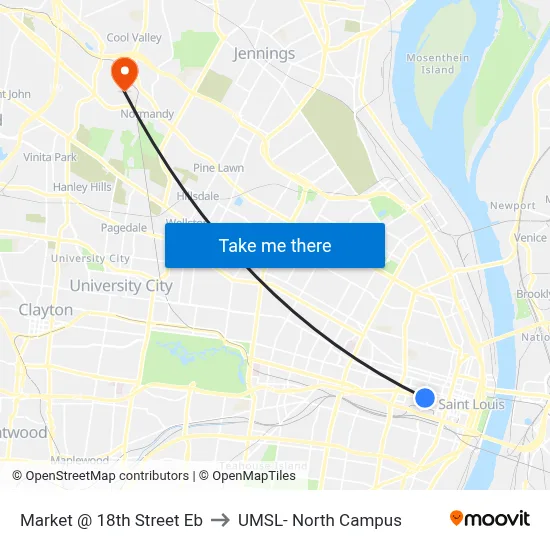 Market @ 18th Street Eb to UMSL- North Campus map