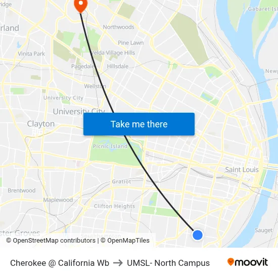 Cherokee @ California Wb to UMSL- North Campus map
