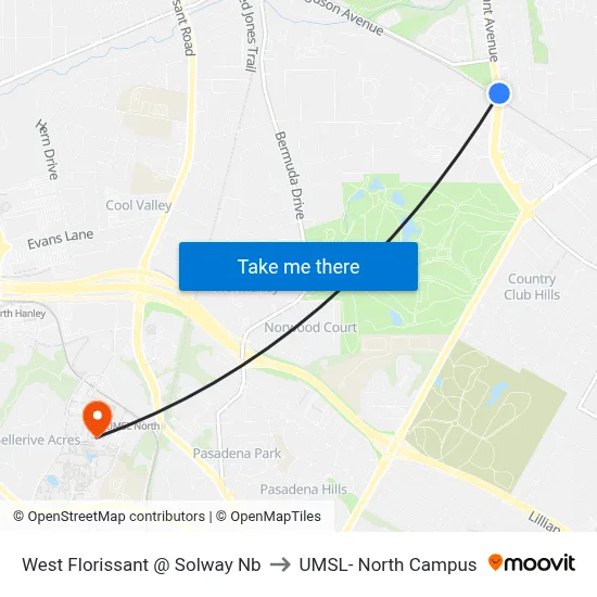 West Florissant @ Solway Nb to UMSL- North Campus map