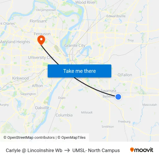 Carlyle @ Lincolnshire Wb to UMSL- North Campus map