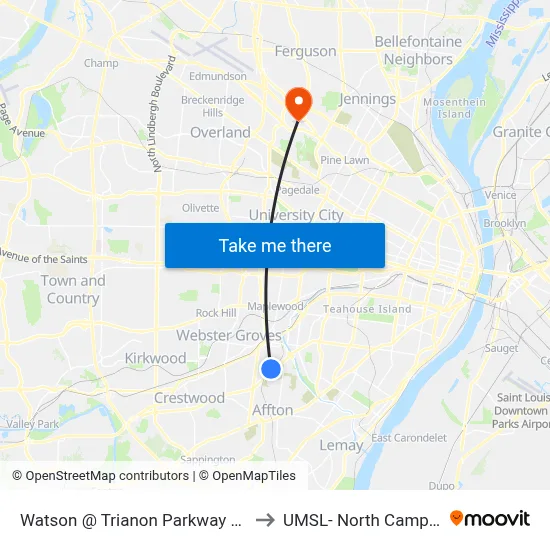 Watson @ Trianon Parkway Wb to UMSL- North Campus map