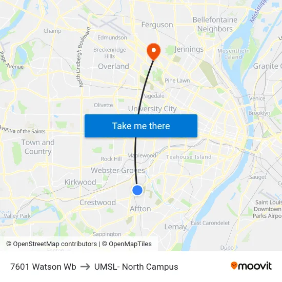 7601 Watson Wb to UMSL- North Campus map