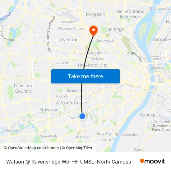 Watson @ Ravensridge Wb to UMSL- North Campus map