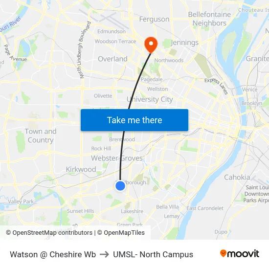 Watson @ Cheshire Wb to UMSL- North Campus map