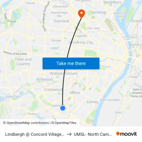 Lindbergh @ Concord Village Sb to UMSL- North Campus map