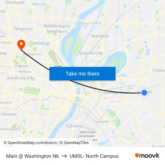 Main @ Washington Nb to UMSL- North Campus map