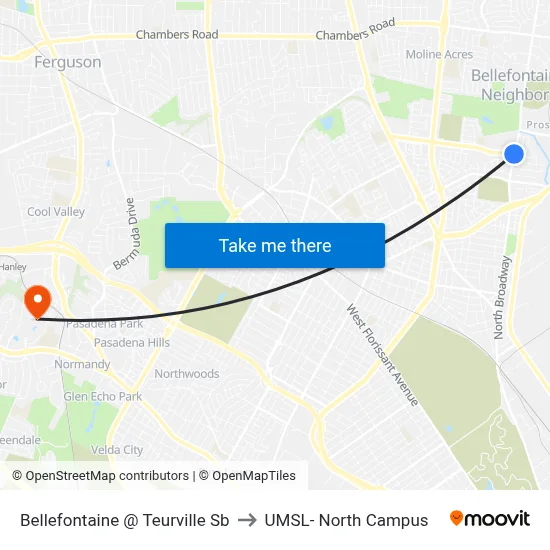 Bellefontaine @ Teurville Sb to UMSL- North Campus map