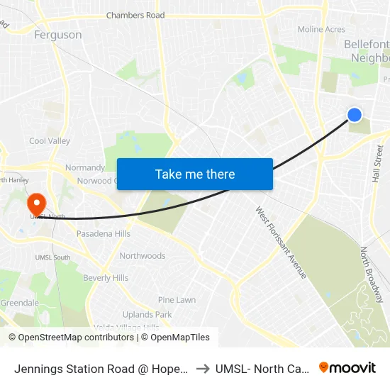 Jennings Station Road @ Hopedale Wb to UMSL- North Campus map