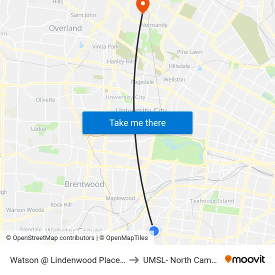 Watson @ Lindenwood Place Sb to UMSL- North Campus map