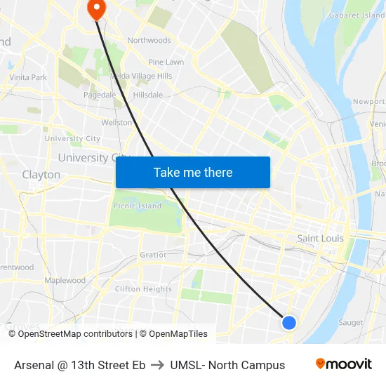 Arsenal @ 13th Street Eb to UMSL- North Campus map