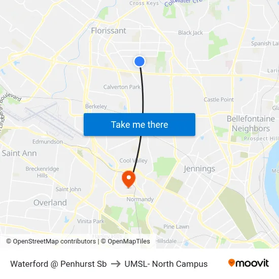 Waterford @ Penhurst Sb to UMSL- North Campus map