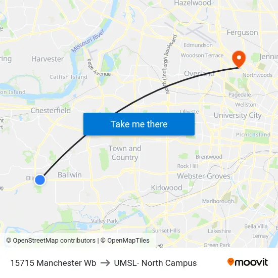 15715 Manchester Wb to UMSL- North Campus map