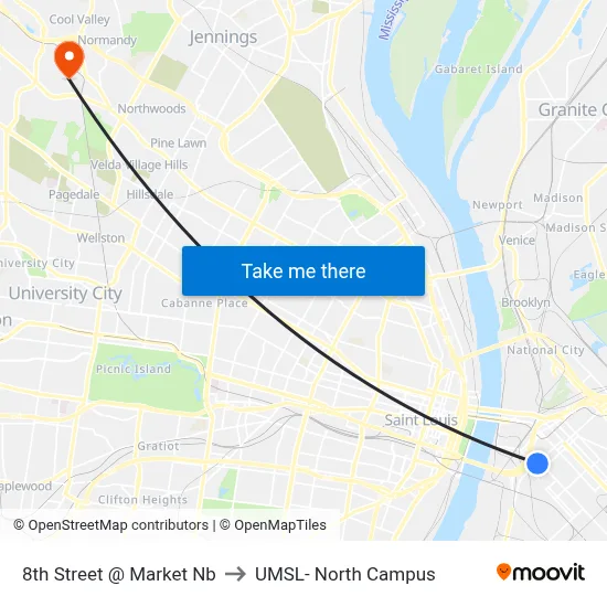 8th Street @ Market Nb to UMSL- North Campus map