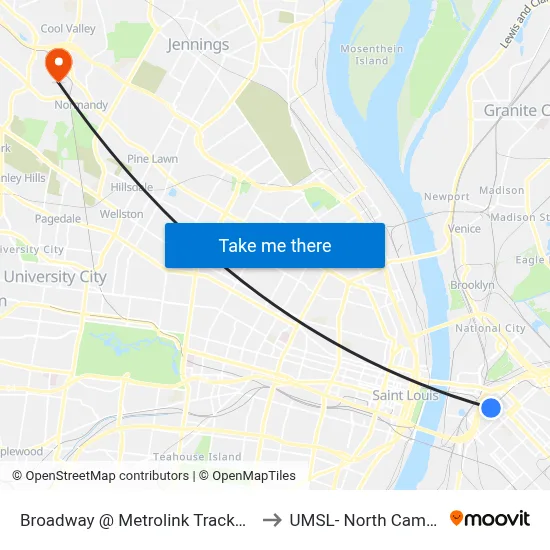 Broadway @ Metrolink Tracks Wb to UMSL- North Campus map