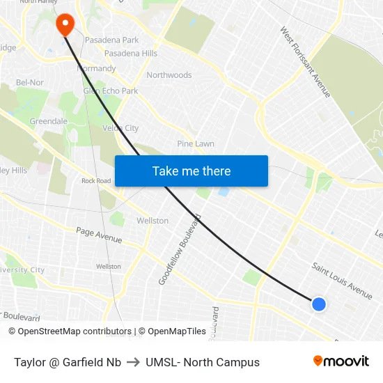 Taylor @ Garfield Nb to UMSL- North Campus map