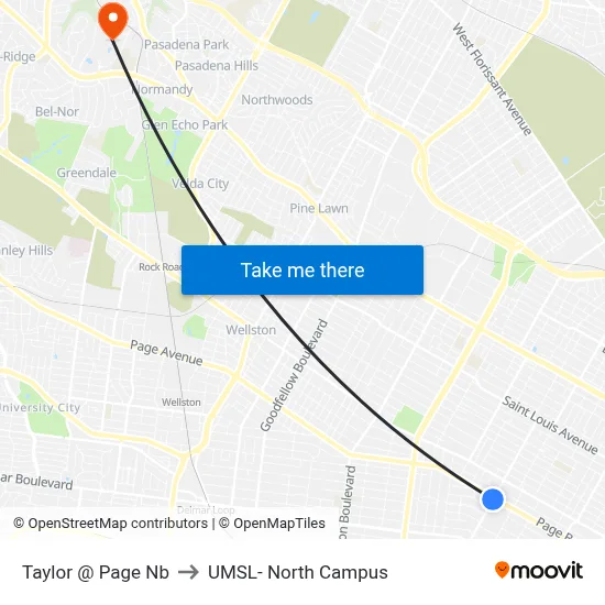Taylor @ Page Nb to UMSL- North Campus map