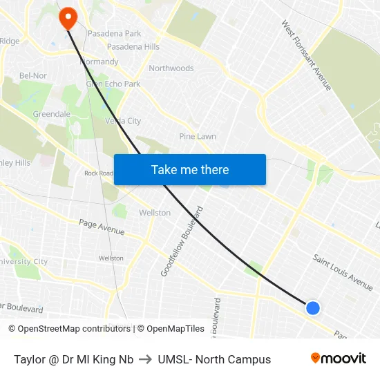 Taylor @ Dr Ml King Nb to UMSL- North Campus map