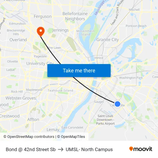 Bond @ 42nd Street Sb to UMSL- North Campus map
