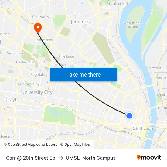 Carr @ 20th Street Eb to UMSL- North Campus map