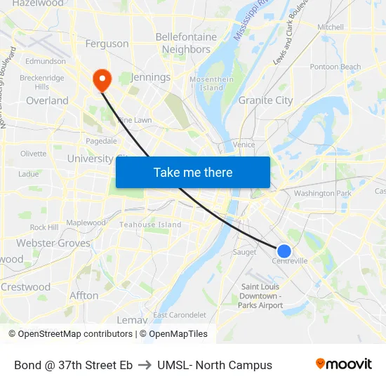 Bond @ 37th Street Eb to UMSL- North Campus map