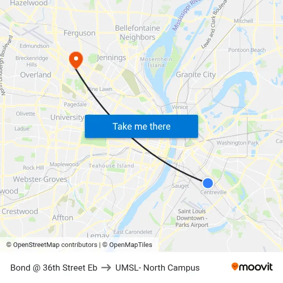 Bond @ 36th Street Eb to UMSL- North Campus map