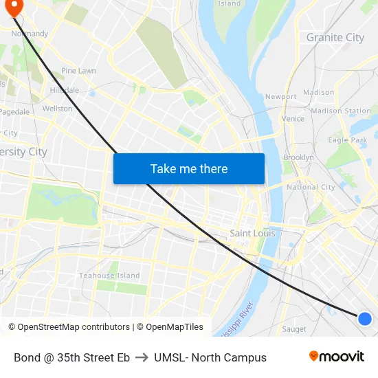 Bond @ 35th Street Eb to UMSL- North Campus map