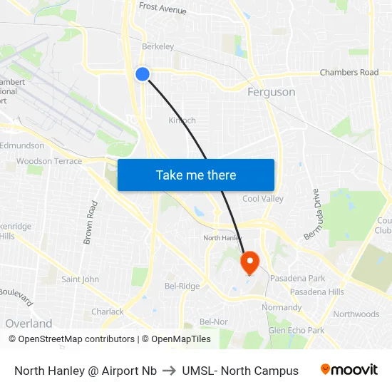 North Hanley @ Airport Nb to UMSL- North Campus map