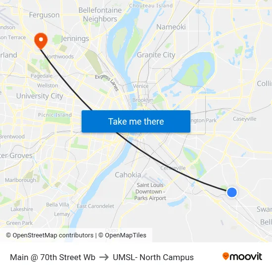 Main @ 70th Street Wb to UMSL- North Campus map