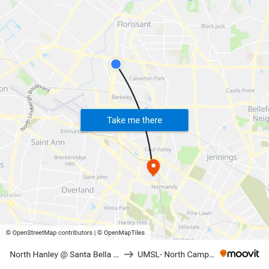 North Hanley @ Santa Bella Sb to UMSL- North Campus map