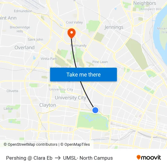 Pershing @ Clara Eb to UMSL- North Campus map
