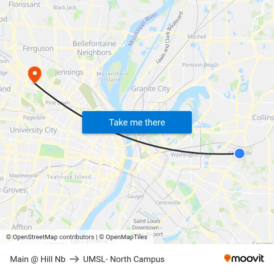 Main @ Hill Nb to UMSL- North Campus map