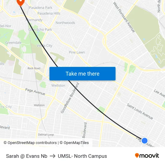Sarah @ Evans Nb to UMSL- North Campus map