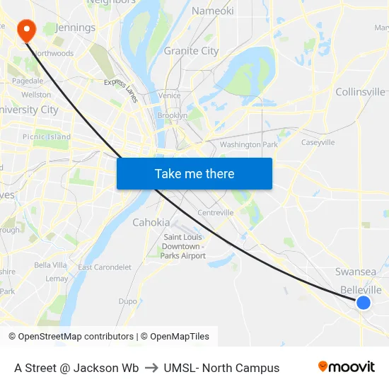 A Street @ Jackson Wb to UMSL- North Campus map