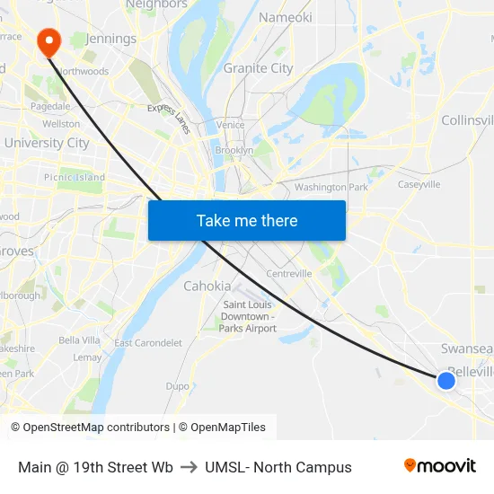 Main @ 19th Street Wb to UMSL- North Campus map