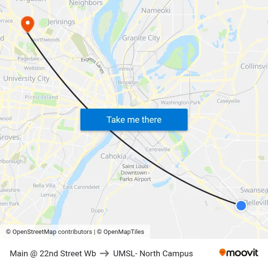 Main @ 22nd Street Wb to UMSL- North Campus map