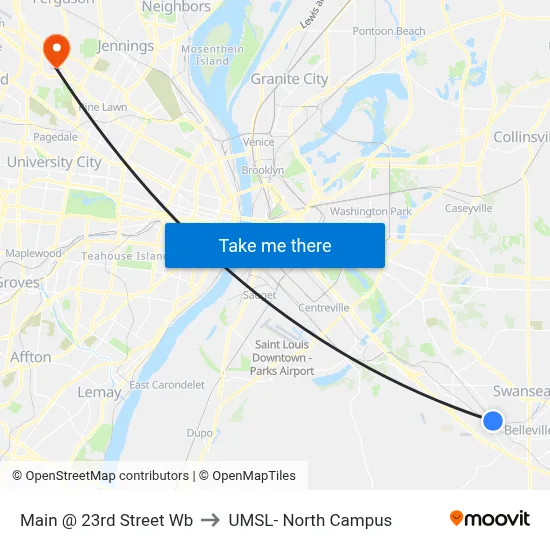 Main @ 23rd Street Wb to UMSL- North Campus map