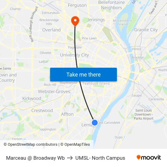 Marceau @ Broadway Wb to UMSL- North Campus map